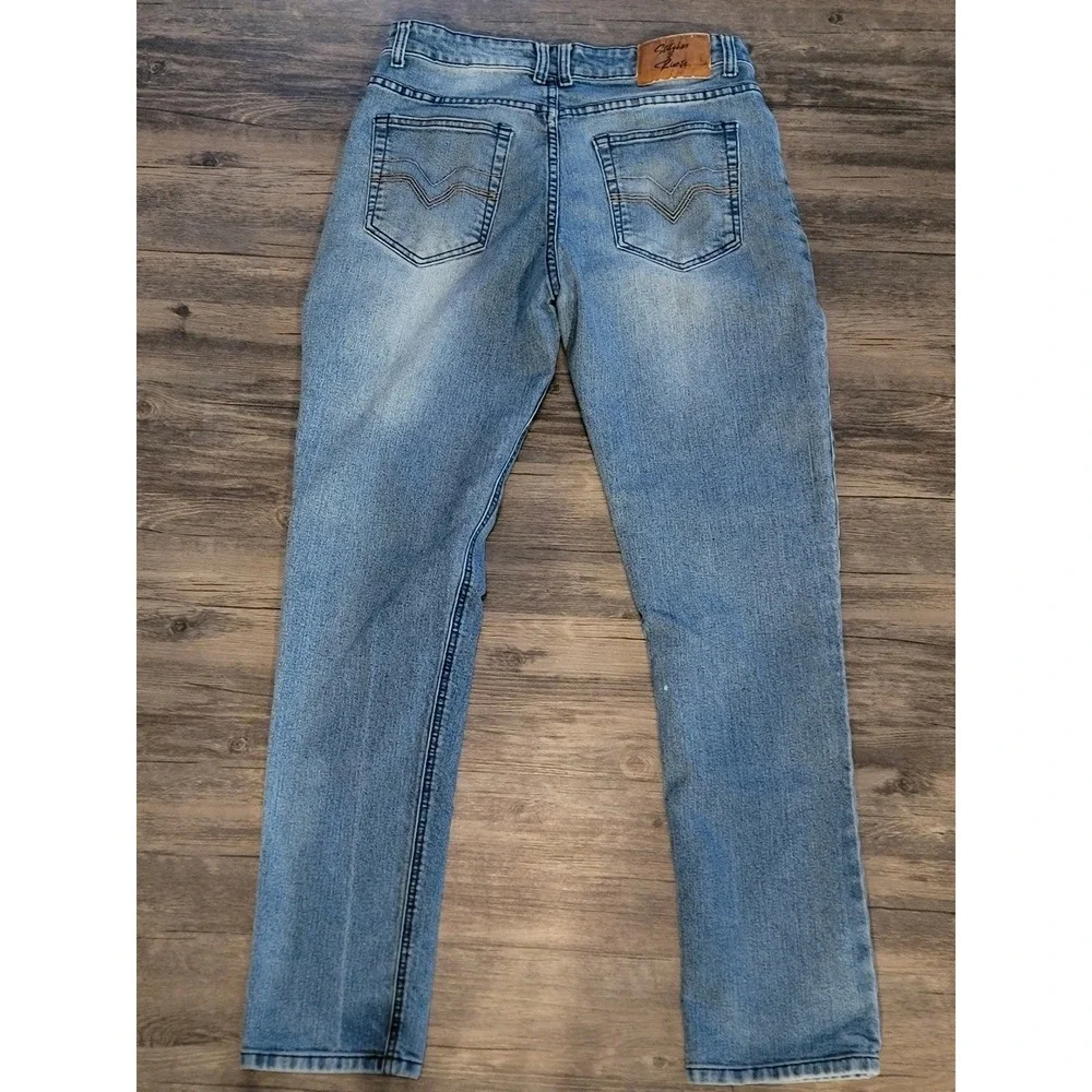 Stitches & Rivets Mens Light Wash‎ Slim Fit Stretch Blue Jeans 34x32